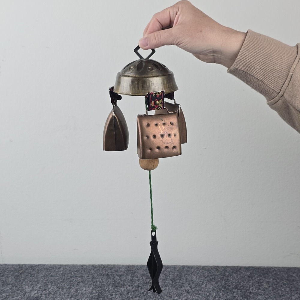 Vintage Austrian Alpine Brass Copper Hanging Door Bell Wind Chime Deep Tone